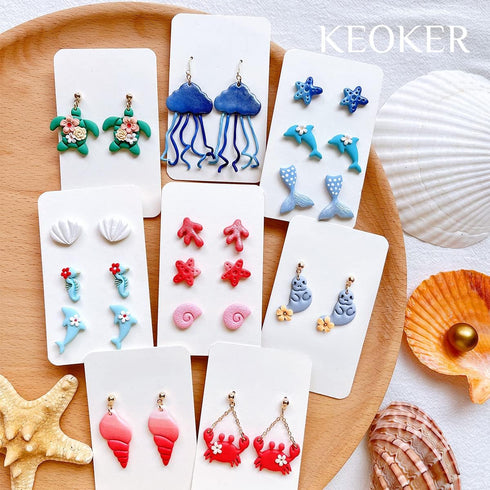 Keoker Polymer Clay Cutters, Ocean Clay Cutters for Polymer Clay Jewelry, 12 Shapes Sea Life Clay Earring Cutters, Small Earring Cutters for Polym...