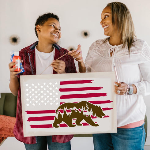12 Pcs American Flag Stencils, We The People Flag Stencil Sunflower Eagle Mountain Bear Deer 1776 American Flag Templates for Painting on Wood Wal...