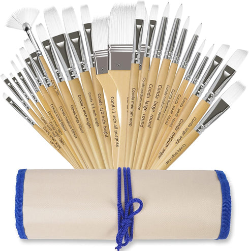 CONDA Paint Brushes Set of 24 Different Shapes Professional Painting Brushes for Oil, Acrylic Canvas and Watercolor Painting (White)...