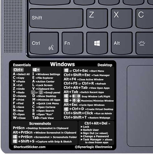 Synerlogic Windows PC Reference Keyboard Shortcut Sticker | Vinyl, No-Residue Adhesive Windows Shortcut Sticker for PC Laptop or Desktop | Shortcu...