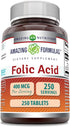 Amazing Formulas Folic Acid (Vitamin B9) 400 mcg Tablets | Non-GMO | Gluten Free | Made in USA (400 mcg, 250, Count)...