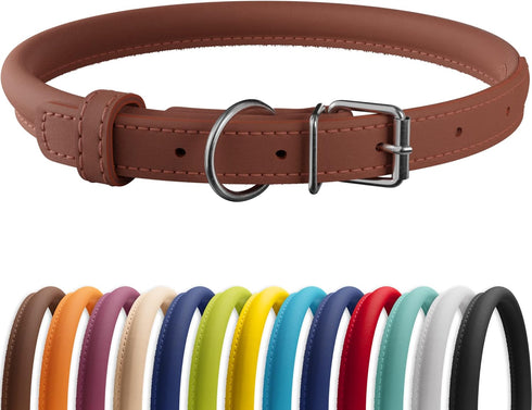 CollarDirect Rolled Leather Dog Collar, Soft Padded Round Puppy Collar, Handmade Genuine Leather Collar Dog Small Large Cat Collars 13 Colors (18-...