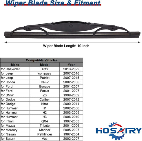 Rear Windshield Wiper Blade for Chevrolet Trax 13-22, for Jeep compass 07-16, for Jeep Patriot 07-15, for Honda CR-V 02-06, for Ford Escape Focus ...