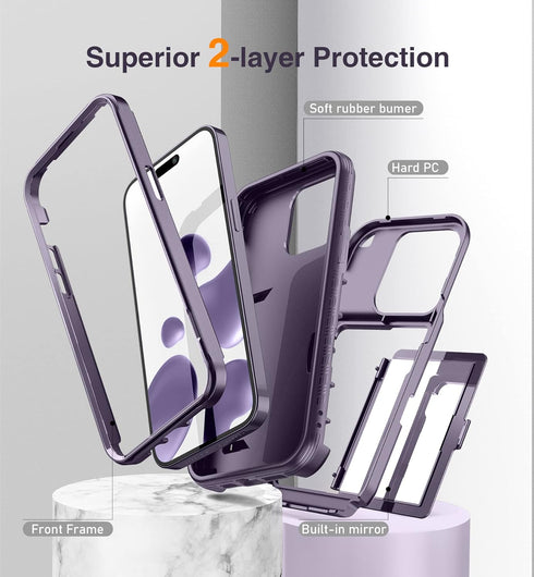 WeLoveCase iPhone 14 Pro Case for Women, Men Defender Credit Card Holder Cover with Hidden Mirror, Three Layer Shockproof Heavy Duty Protection Ca...