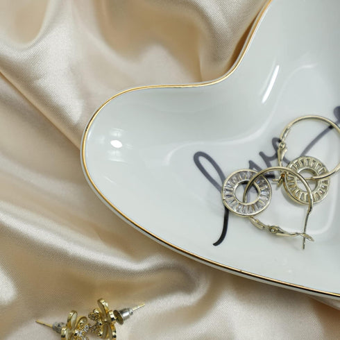 CHOOLD Original Ceramic Heart Shape Ring Dish Holder Jewelry Tray Dish Trinket Holder Jewelry Holder Home Decor Dish Wedding Birthday Xmas Gift...