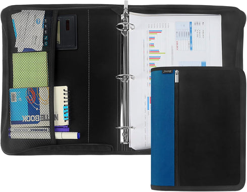 Zipper Binder 1.5 Inch Round 3-Ring Binder, Zippered Grip Pockets Storage Bag Business Office Supplies for Men Women Blue...