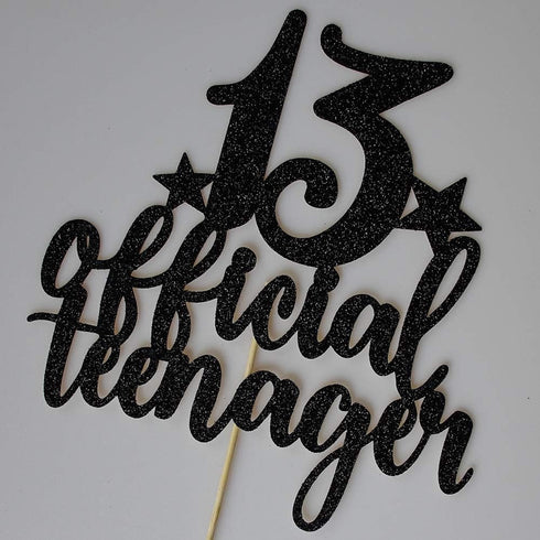 Teens Happy 13th Birthday Cake Topper, Boys Girls Teenager 13th Birthday Party Decorations, Thirteen Years Old Birthday Party Decor, Black Glitter...