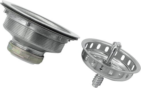 Spin and Seal Kitchen Basket Strainer Solid Stainless Steel Construction Fits 3-1/2"-4" Universal Fit, Removable Spin and Seal Strainer Assembly, ...