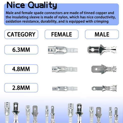 320 PCS 2.8/4.8/6.3 mm Quick Splicing Spade Connector Crimping Terminal Holder Classification Kit, with Insulating Sleeve, Electrical Terminal for...