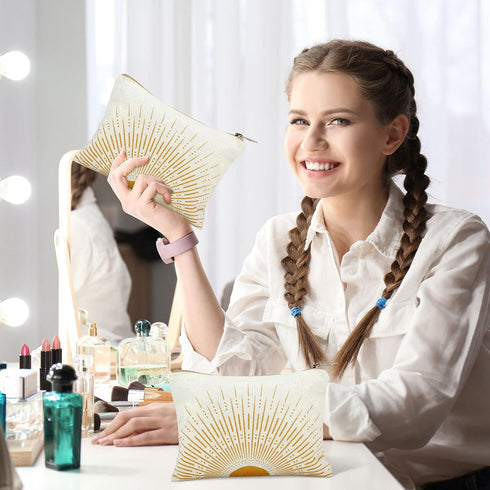 10 Pcs Sunshine Ray Makeup Bag Boho Cosmetic Bag Makeup Pouch Zipper Make up Bag for Your Purse Small Cosmetic Pouch Travel Accessory Pouch Cute Z...