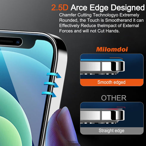 Milomdoi 3 Pack Screen Protector for Apple iPhone 12 with 3 Pack Tempered Glass Camera Lens Protector, Ultra 9H Accessories, Case Friendly, Mounti...