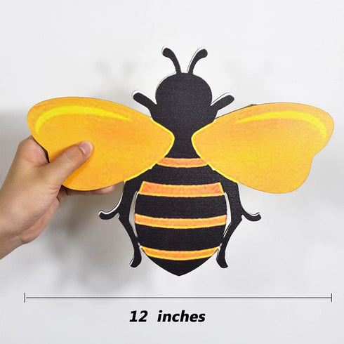 MACLARONX Wooden Bumble Bee Decor 12" Large Honey Bee Cutouts Wall Sign Crafts for Porch front door Home Patio Yard Garden Home Decorations...