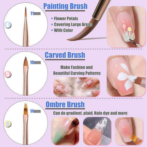 KINGMAS 10Pcs Nail Art Brushes, Nail Gel Polish Painting Brush Drawing Pen, Nail Liner Brush and Nail Dotting Pen for Gel Polish DIY Manicure Salo...