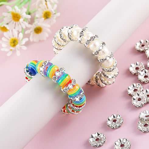 100pcs 12mm Rhinestone Beads for Jewelry Making for Pens Rondelle Spaced Beads Silver White Beadable Pens Beads Rondelle Beads...