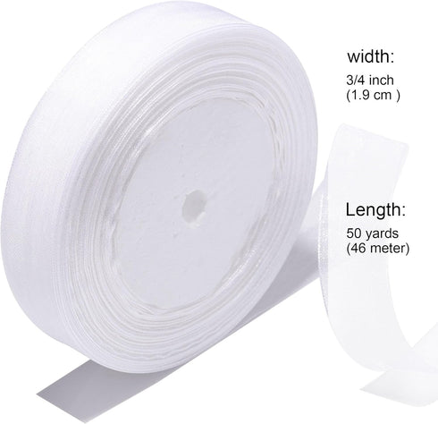 3/4 Inch Sheer Organza Ribbon 50 Yards White Chiffon Ribbon for Gift Wrapping,Bouquets,Wedding,DIY Craft...
