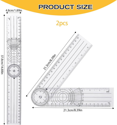2Pcs Clear Plastic Goniometer Quick Angle Protractor Angle Finder Angle Ruler Can Rotate 360 Degree 7'' Arms Measuring Tool for School Office Meas...