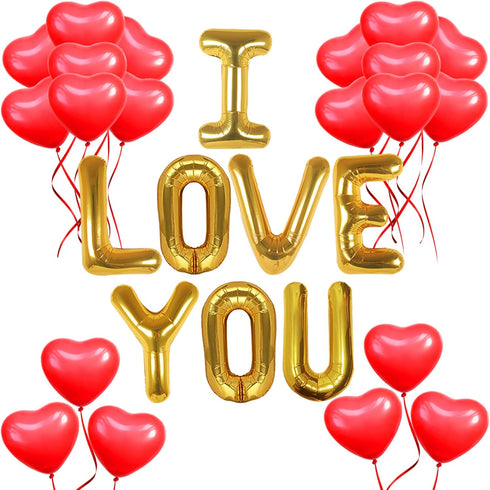 KatchOn, I Love You Balloons and Heart Balloon - 16 Inch, Pack 28 | Red Heart Balloons for Romantic Decorations Special Night | I Love You Decorat...