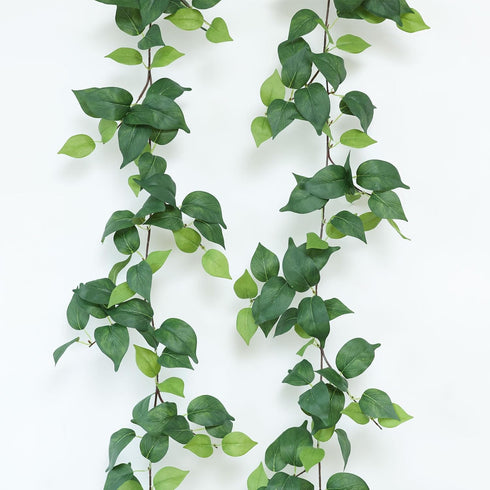 2 Strands Artificial Scindaps Vines Garland 73" Fake Vine with Silk Green Leaves Faux Hanging Plants Greenery Decoration for Bedroom Wall Party We...