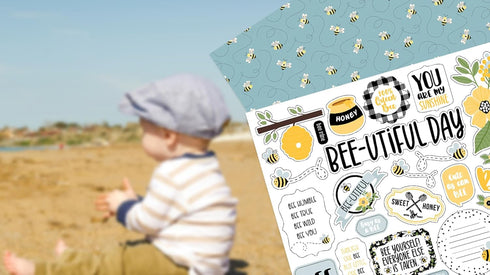 Bee Scrapbook Stickers - Kit with Honey Bee Scrapbook Paper 12x12 Inch | Floral, Bee Cardstock Paper, Sticker Set for DIY Craft, Card Making, Albu...