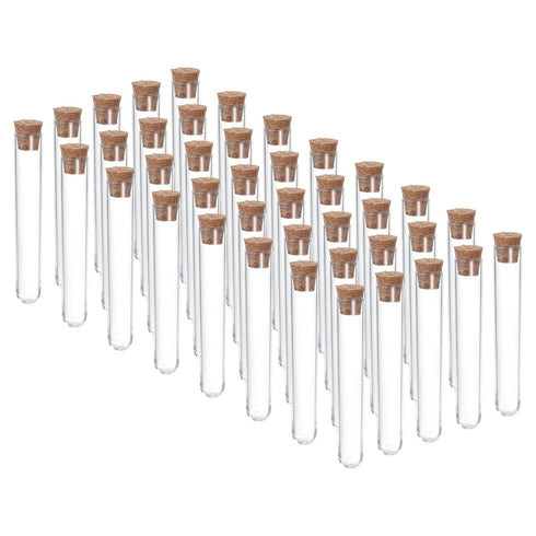 PATIKIL 6ml Plastic Test Tubes with Cork Stoppers, 40Pcs 78x13mm Tubes for Scientific Party Decoration Candy Bead Storage Bath Salt Lab Use, Clear...