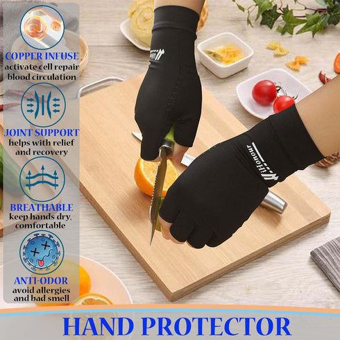 2 Pairs Copper Arthritis Gloves - Compression Gloves for Arthritis Pain Relief Rheumatoid Osteoarthritis Carpal Tunnel, Fingerless Copper Gloves f...