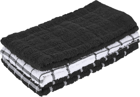 Ritz Premium 100% Cotton Terry Check Kitchen Dish Towels - Highly Absorbent, Super Soft, Long-Lasting, 25"x15", 3-Pack, Black...