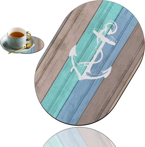 Personality Mouse Pad with Coaster Set, Anchor Nautical Marine Themed Fashion Design Mouse Pad Non-Slip Rubber Gaming Mouse pad Computer Laptop...