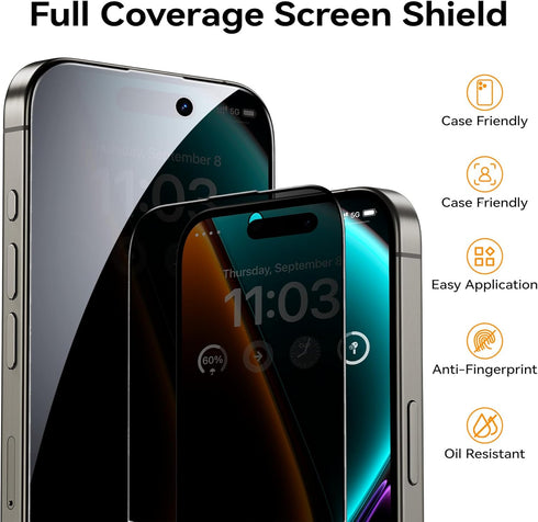 BENKS Compatible with iPhone 15 Pro Privacy Screen Protector Anti Spy Protection, 9H Premium Tempered Glass with Easy Installation Frame, Anti-Scr...