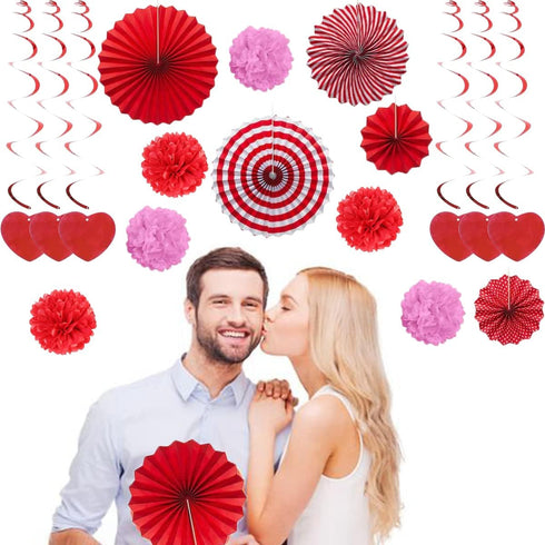 Jofan Valentines Decor Kit with 1 LOVE Banner, 1 Hearts Felt Garland, 6 Paper Fans, 6 Paper Flower Balls, 6 Hanging Swirls, 200 Rose Petals for Va...