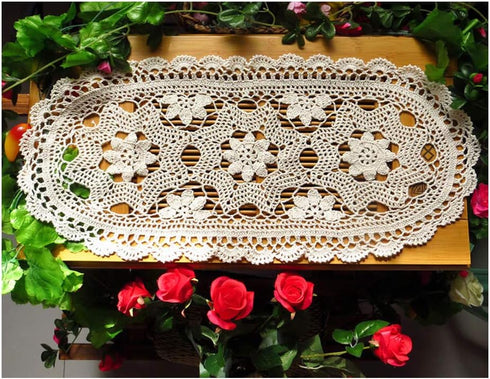 Laivigo Handmade Crochet Lace Oval Lucky Flower Tablecloth Table Runner Doilies Doily,12x24 Inch?Beige...