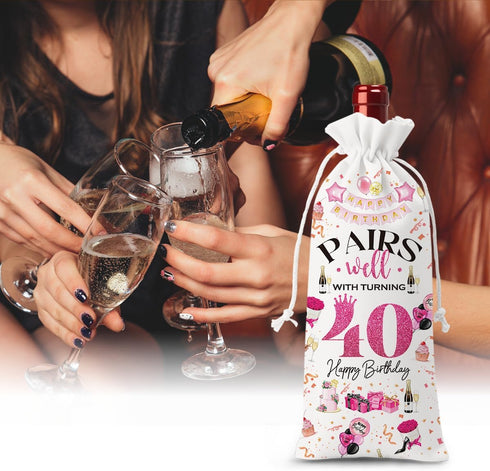 40th Birthday Gifts Women Men Wine Bag, 40 Year Old Birthday Gifts for Women Men, Happy 40th Birthday Party Decorations Woman Man, Pairs Well with...