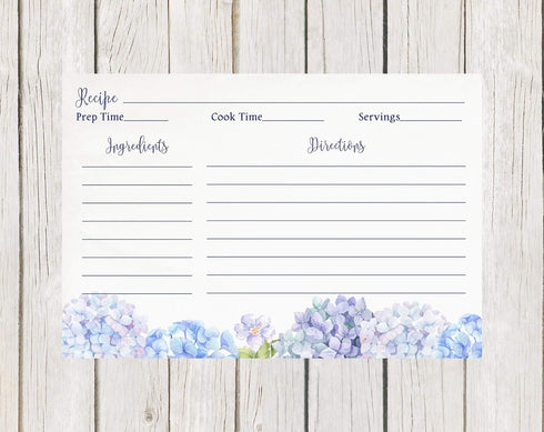 Recipe Cards 4x6 Double Sided Flowers Blue Wildflower Hydrangeas Watercolor Wedding Engagement Housewarming Keepsake Gift (50 Count)...