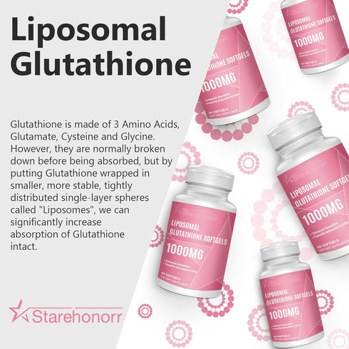 Liposomal Glutathione Softgels 1500MG, Reduced Glutathione Supplement with Vitamin C, Better Absorption, Non-GMO Powerful Antioxidant for Aging De...