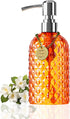 12 oz Diamond Stripe Glass Soap Dispenser, 304 Rust Proof Glass Soap Dispenser, Orange Glass Bottle Soap Dispenser with Pump; Restroom Soap Dispen...
