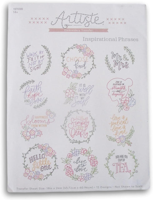 Embroidery Transfer Sheet Pattern 3-Pack Kit - Sketch Alphabet, Fanciful Florals, Inspirational Phrases......