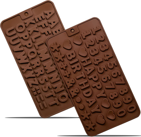 Anaeat Silicone Letter and Number Chocolate Molds, 2 Pack Alphabets & Numbers Candy Baking Mold with Happy Birthday Cake Decorations Symbols - for...