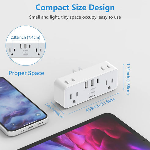2 Prong to 3 Prong Outlet Adapter, US to Japan Plug Adapter with 3 USB, Multi Plug Outlet Extender, 6 Outlets with Hidden Plug, Travel Plug Adapte...