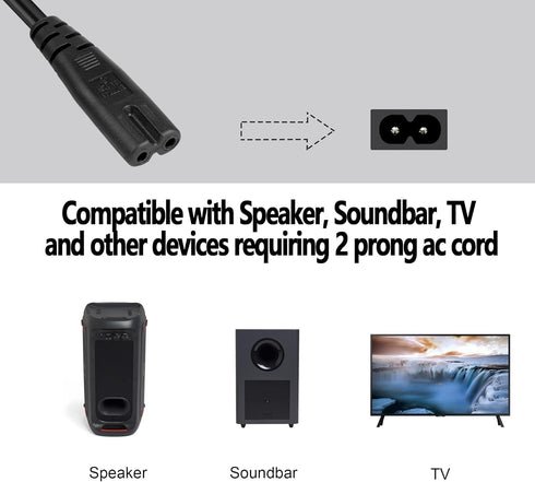 SGUUVAY 2 Prong 6 Ft Power Cord Compatible with JBL PartyBox Speaker, Onn Party Speaker...