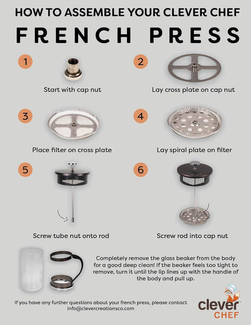 Clever Chef French Press Coffee Maker, Maximum Flavor Coffee Brewer with Superior Filtration, 2 Cup Capacity, Black...