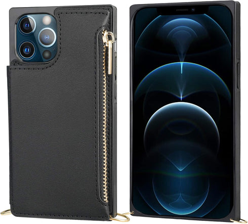 Bocasal Crossbody Wallet Case for iPhone 12 Pro Max with Card Holder,Zipper Card Slot Protector Shockproof Purse Cover with Removable Cross Body S...