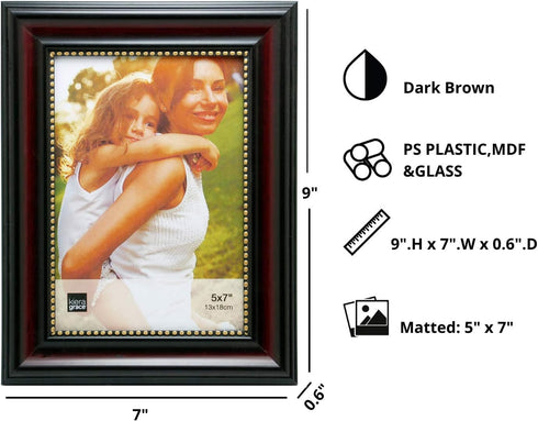 Kiera Grace Classic Traditional Lucy Picture Frame, 5" x 7", Dark Brown...