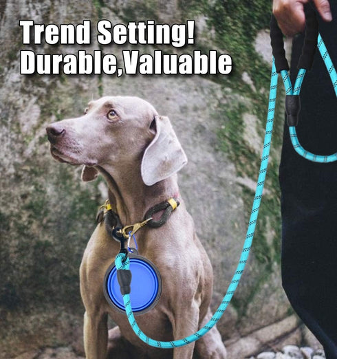 Dog Leash 10FT Thick Durable Nylon Dog Rope - Comfortable Padded Handle Reflective Rope Dog Leash for Medium Large Dogs with Collapsible Pet Bowl ...