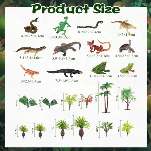 Sratte 26 Pcs Amphibious Animals Figurines Toys Diorama Project Kit Plastic Reptile Lizard Snake Alligator Playset Cake Toppers Model Trees Kit fo...