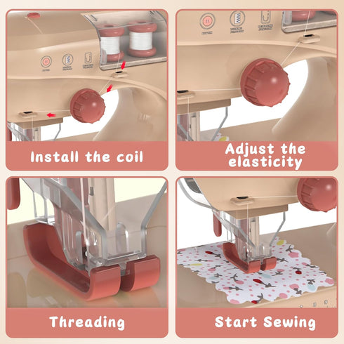 deAO Sewing Machine for Beginner, Safe Small Sewing Kit with Music Pre-Threaded Thread Fabric, Pretend Play Arts and Crafts Toys Gift for kids age...