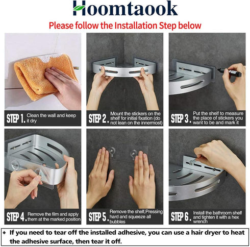 Hoomtaook Corner Caddy Bathroom Shower Shelf Wall Mounted No Drilling 2 Tier Storage Shelves Adhesive Triangle Baskets Silver Bathroom Kitchen Sto...