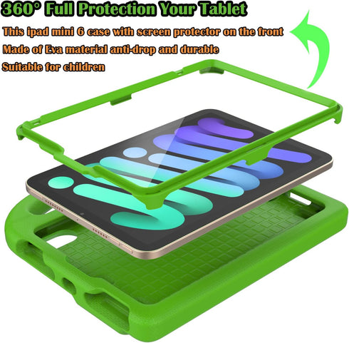 iPad Mini 6 Case for Kids 2021 (8.3 inch, 6th Generation), Lainergie Lightweight Shockproof Kid-Proof Cover Built-in Screen Protector with Handle ...