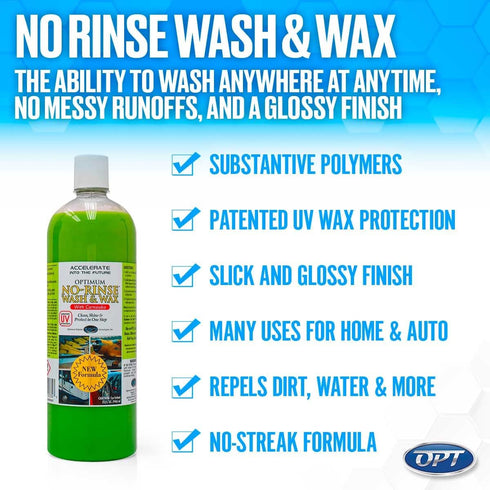 Optimum No Rinse Wash and Wax – Rinseless Car Wash Formulated with Carnauba Wax with UV Protection - For Cars, RVs, Trucks, Motorcycles and more (...