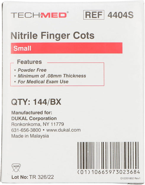 DUKAL 4404S Tech-Med Finger Cot, Small, Nitrile (Pack of 144)...
