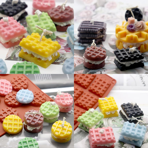 Aswewamt 2 Pcs Rectangle Round Waffle Silicone Mold 18-Cavity 20-Cavity Mini Waffle Cookie Chocolate Candy Fondant Baking Mold for Mini Muffin Des...