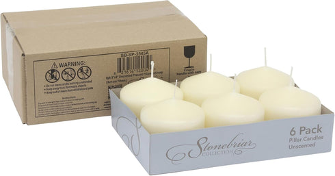 Stonebriar 6 Pack Tall 3 x 3 Inch 18 Hour Long Burning Unscented Ivory Wax Pillar Candles...